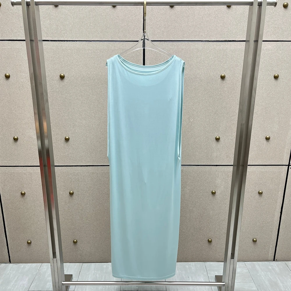 Ladies Sleeveless Round Neck Loose Split Long Dress Matching Tank Bodysuit Two Piece Set Lounge Beach Daily Women Outfit