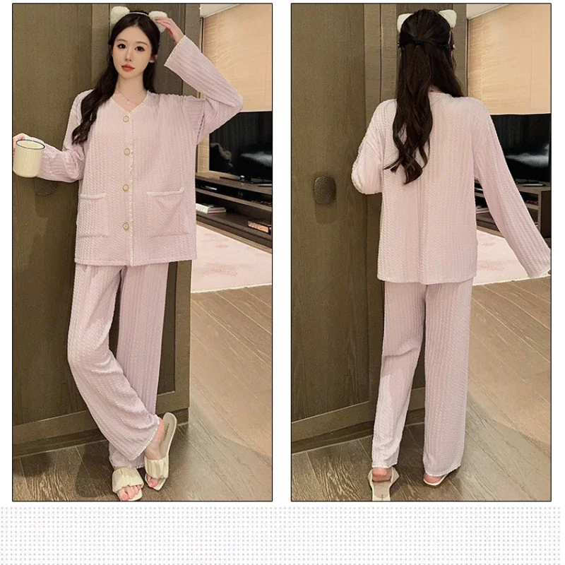 5XL большие размеры, хлопковые пижамы с длинными рукавами, корейская осенняя простая домашняя одежда, высококачественный брючный костюм, одежда для сна для отдыха, свободные пижамы