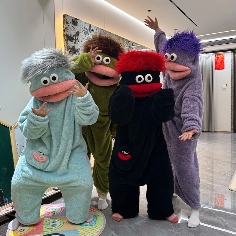 Has Hair Ugly Fish Bodysuit Child Cartoon Big Mouth Monster Pajamas Plus Size Cute Keep Warm Coverall Thicken Comfortable Robe