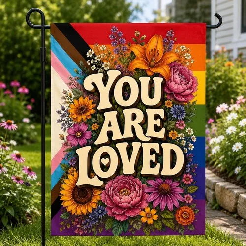 Colorful Flowers You Are Loved  LGBT Rainbow Pride Parade Flag ZZY