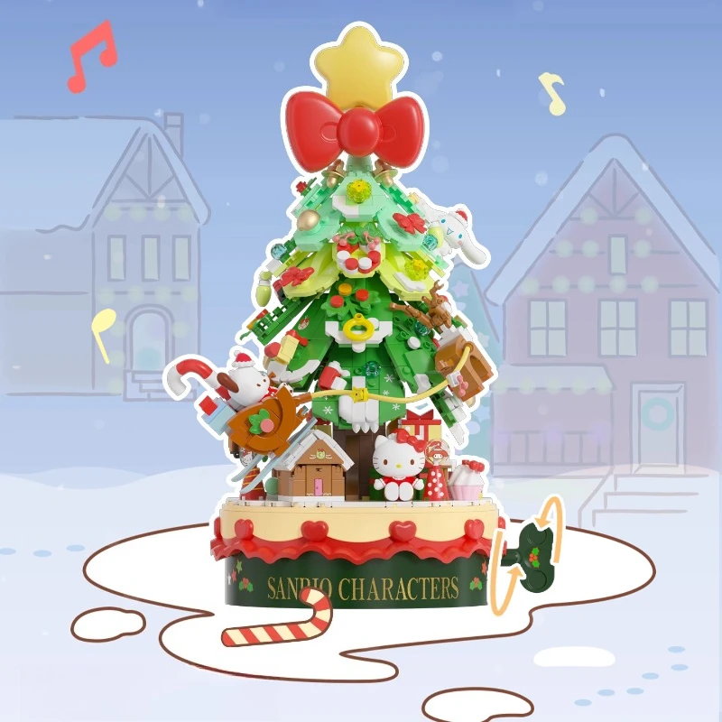 SEMBO سانريو عيد الميلاد اللبنات شجرة اليدوية لتقوم بها بنفسك تجميعها صندوق تشغيل الموسيقى العصرية اللعب الحلي الزخرفية هدية الكريسماس #3