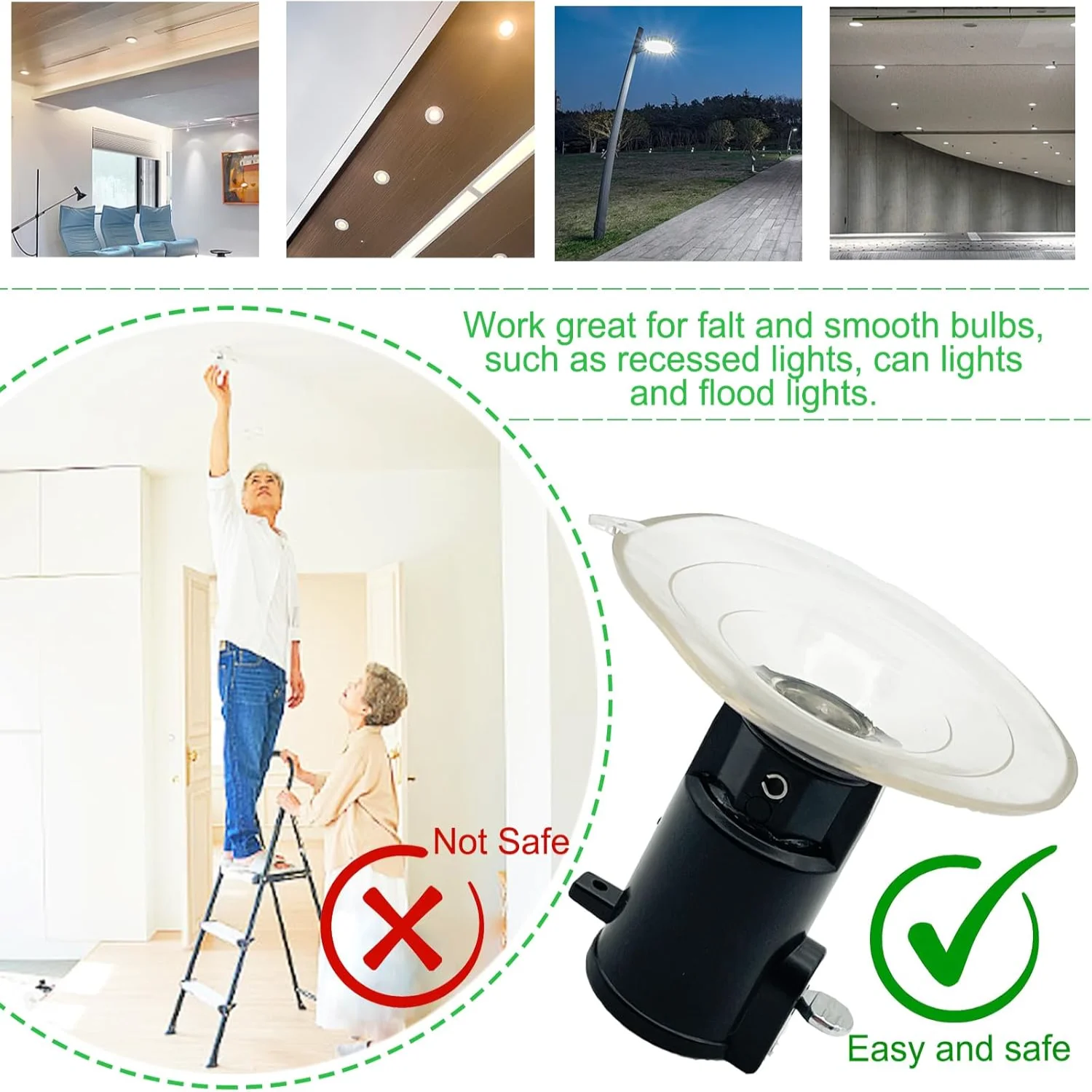 Suction Cup Light Bulb Changer, Light Bulb Changer for High Ceilings and Recessed Lights, Suction Cup Flat Light bulb Remover To