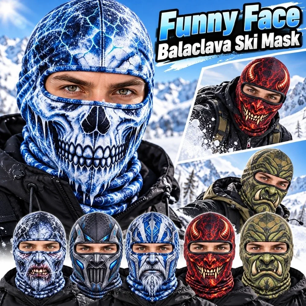 3D Printed Skull Demon Print Funny Ski Mask Full Coverage Quick Dry Balaclava Face Mask Breathable Eye Hole Sweat Absorbent