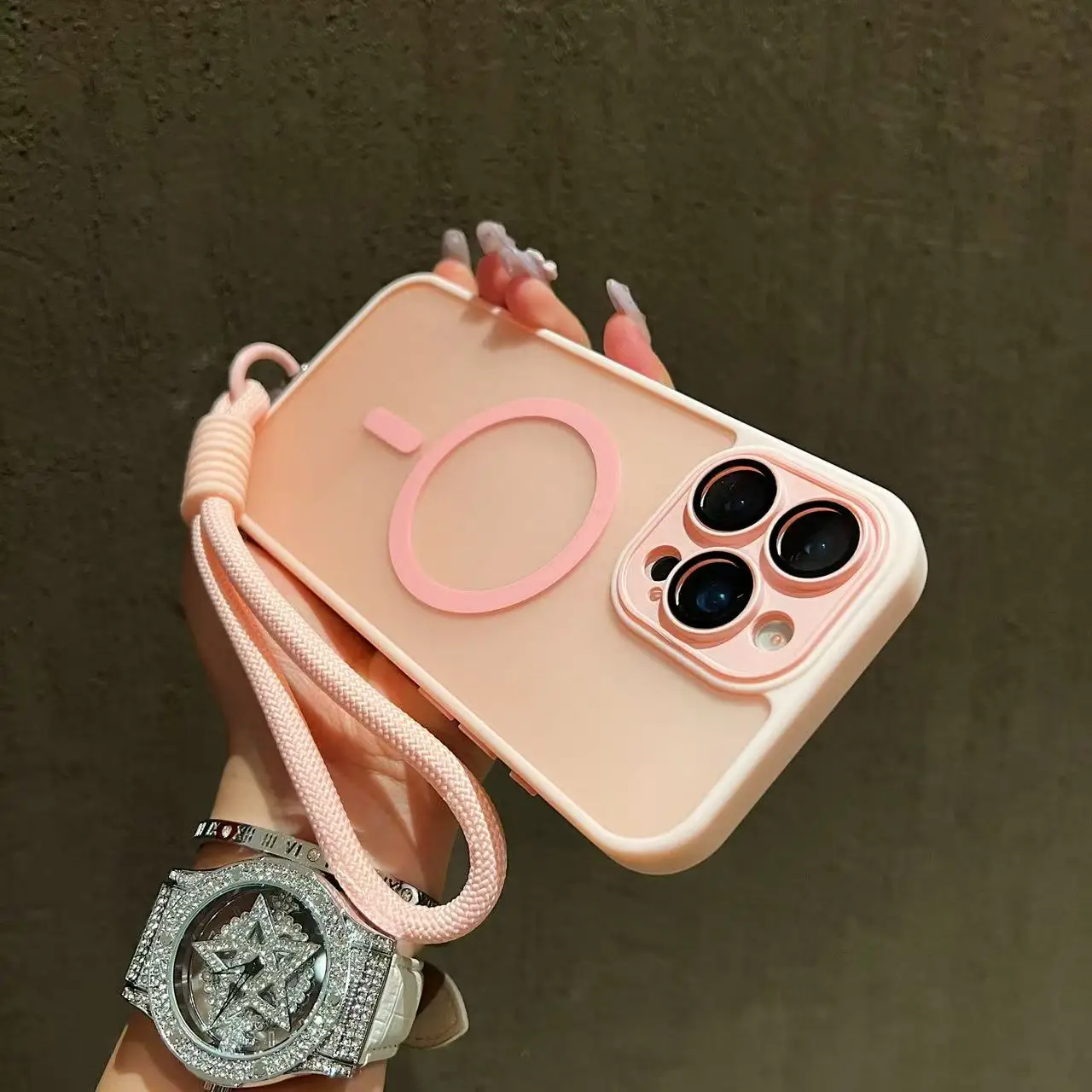 

Luxury Matte Magnetic Lanyard Shockproof Case for iPhone 16 Pro Max 15 14 13 11 12 Pro Max Plus 16E Magsafe Lens Protect Cover