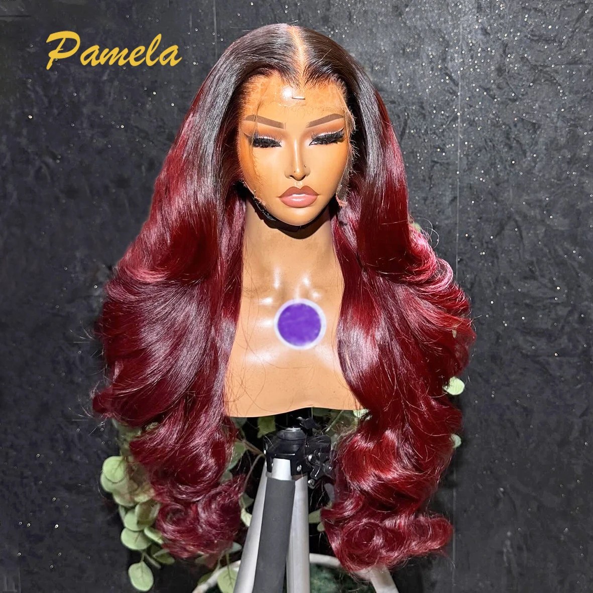 Ombre Burgundy 350% Density Loose Deep Wave 13x4 Lace Front Human Hair Wig 1b/99j Colored Glueless Wig Ready to Wear Wigs