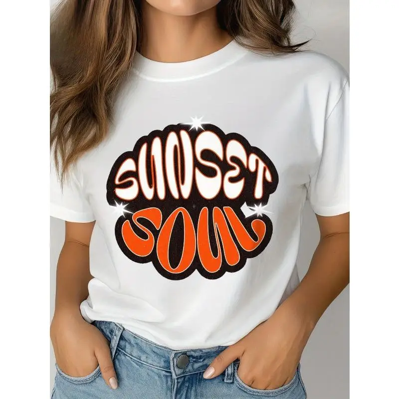 

Unisex Retro Sunset Soul T-shirt Men Women Vintage Groovy Slogan Graphic Tee Aesthetic Festival Top