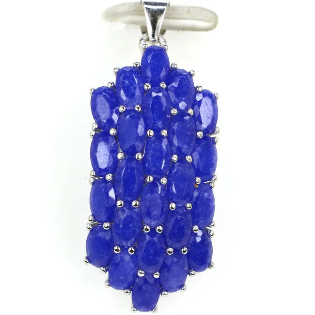 34x14mm Silver 3.0g Real Green Emerald Blue Sapphire Violet Tanzanite Blood Ruby Citrine Real 925 Solid Sterling Silver Pendant
