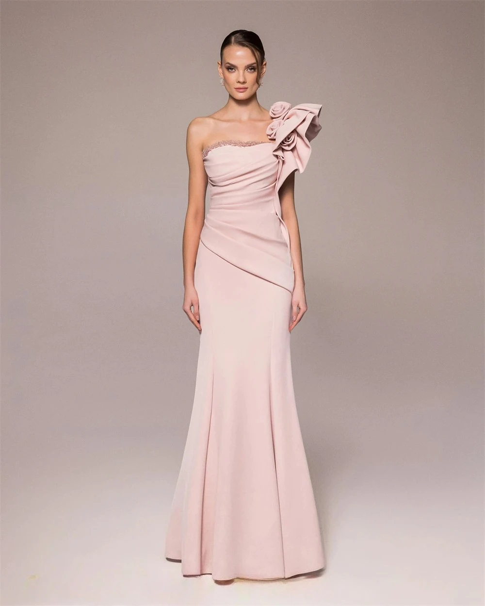 تخصيص حورية البحر رائعة الوردي جيرسي مساء اللباس أزياء واحد الكتف أكمام حزب اللباس حساسة المشاهير العباءات