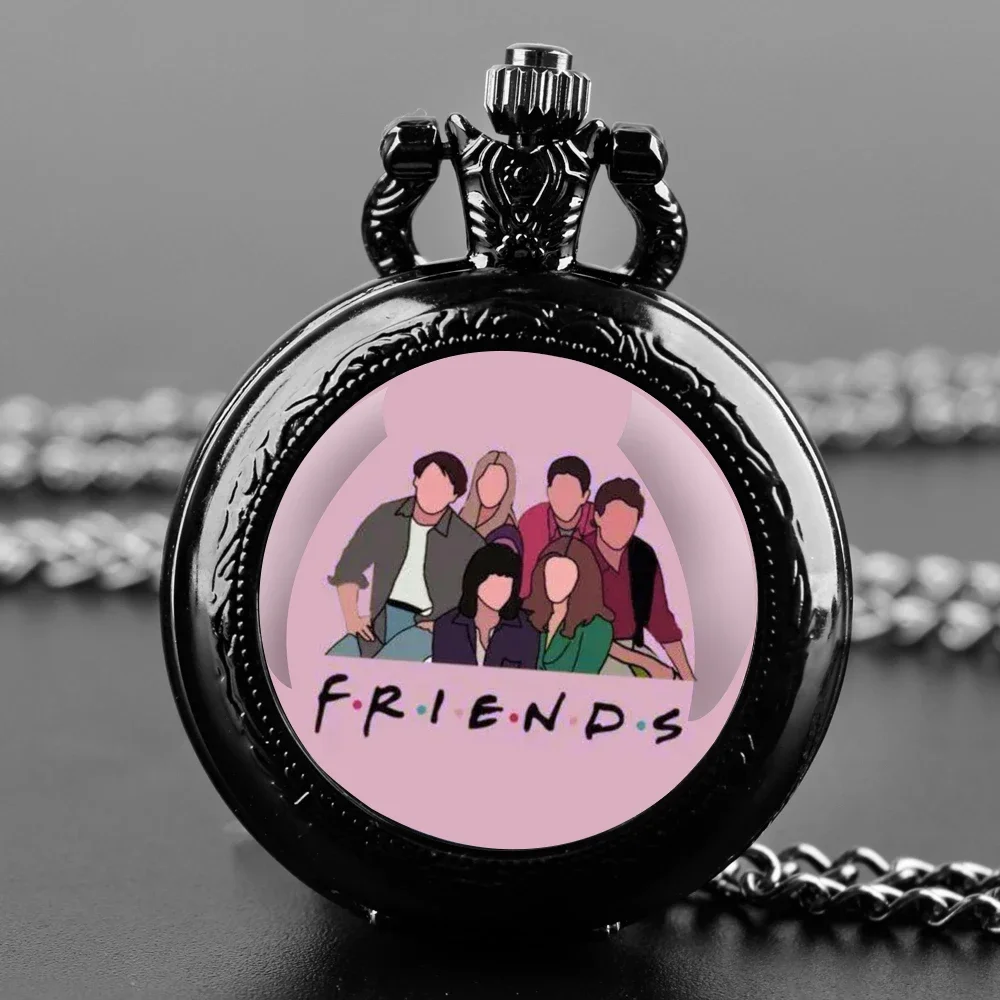 

Friends Vintage Glass Dome Quartz Pocket Watch Chain Linked Timepiece Pendant Ideal for Men Women Children As Gifts