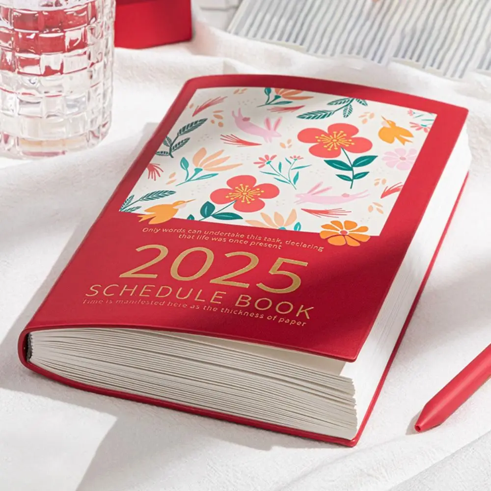 A5 2025 Schedule Planner Notebook 12 Months Oil Painting Flower Office Work Planner Taking Notes Diary Notepad