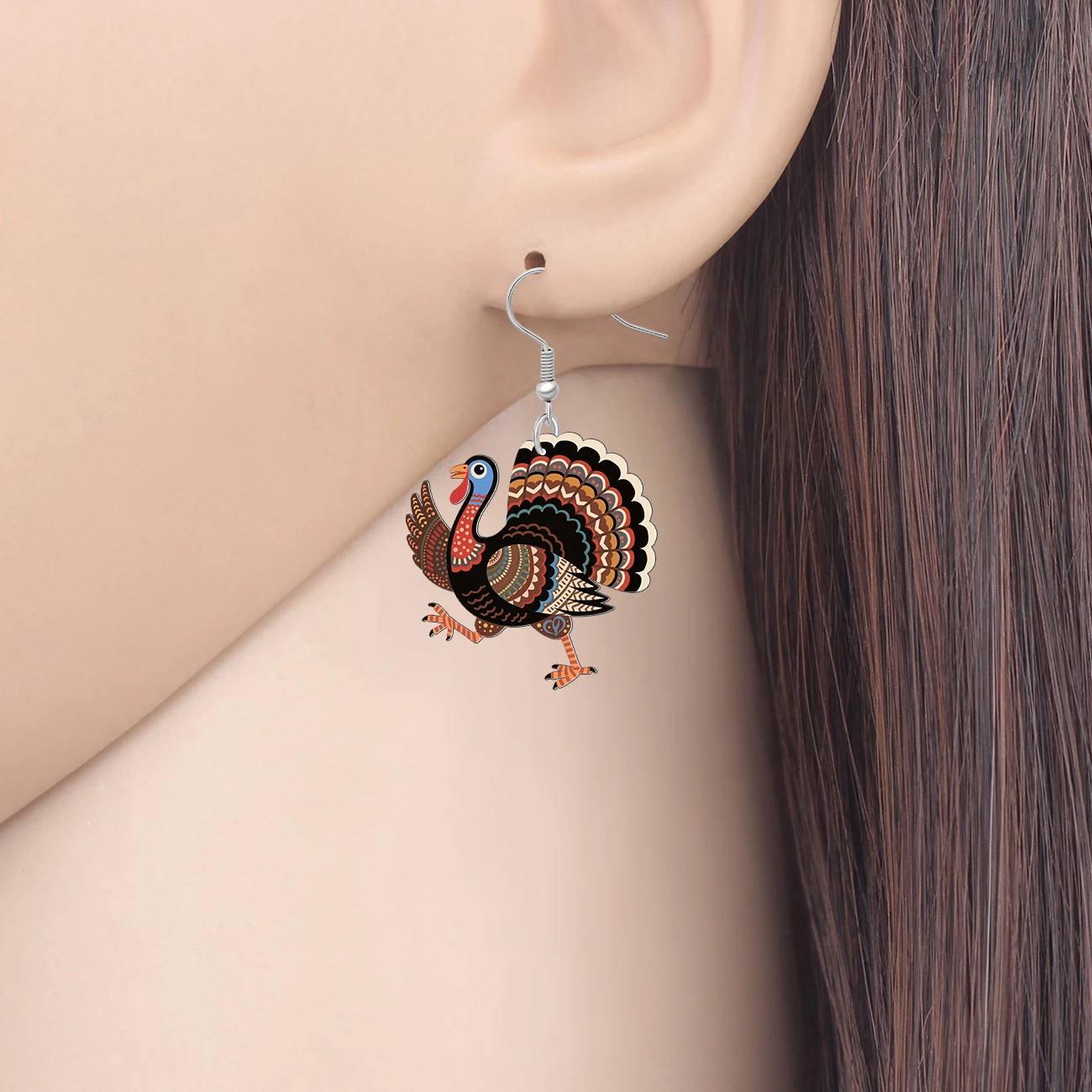 BONSNY Acrylic Thanksgiving Turkey Drop Earrings Bohemian Chicken Farm Animal Fall Jewelry Thankful Gifts For Women Girls Charms