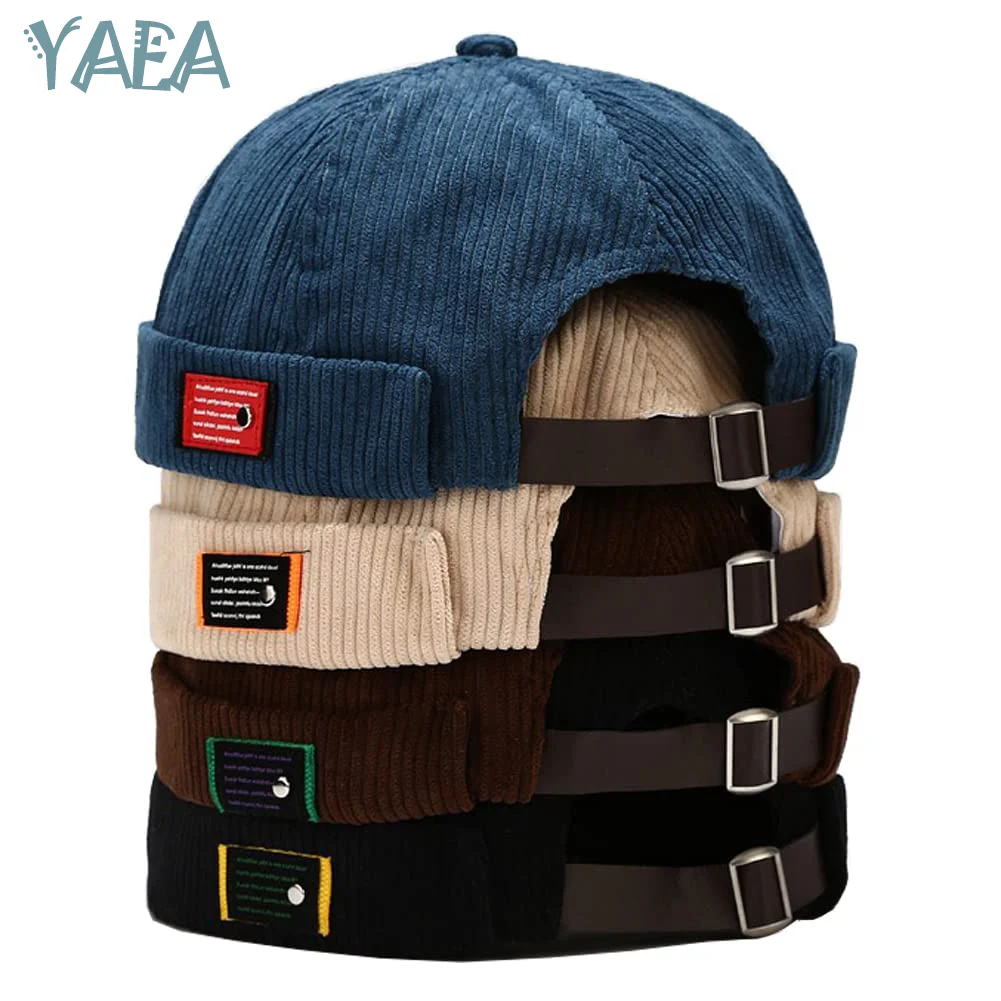 

YAEA Hip Hop Hats For Women Men Corduroy New Retro Style Skullcap Beanie Hat Brimless Cap Classic Style Rolled Cuff Harbour Hat