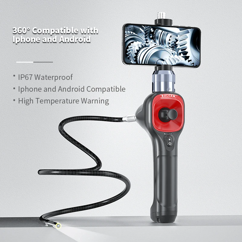 Ralcam 360° Joystick Articulating Borescope 6.2mm 4 Ways 1MP Endoscope Inspection Camera 6 Adjustable LED Lights for IOS&Android