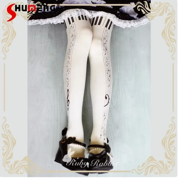 

Original Design Girls Lolita Pantyhose Lady Piano Printing Stockings Spring and Autumn Japanese Style Female Cotton Tights Socks