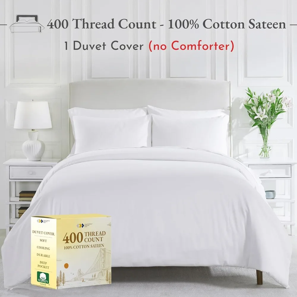 

100% Cotton Duvet Cover Only, Premium 400 Thread Count Soft Sateen Weave Cooling Comforter Cover, 1 Pc, Duvets Covers