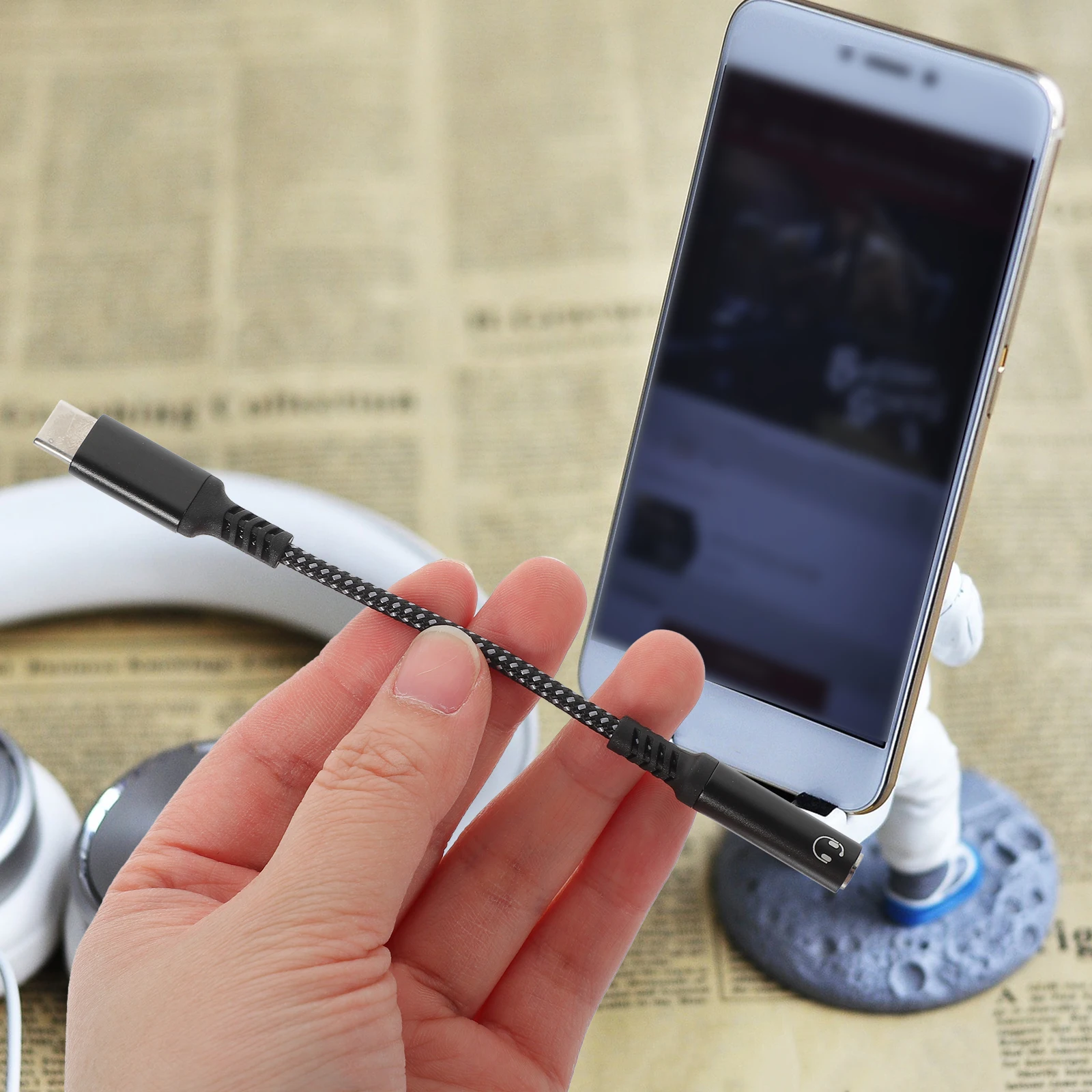 

3pcs Usb To 3.5Mm Audio Type C Headphone Jack Cable For Smartphone Aluminum Alloy Tpe Nylon Plug Play Lightweight Durable