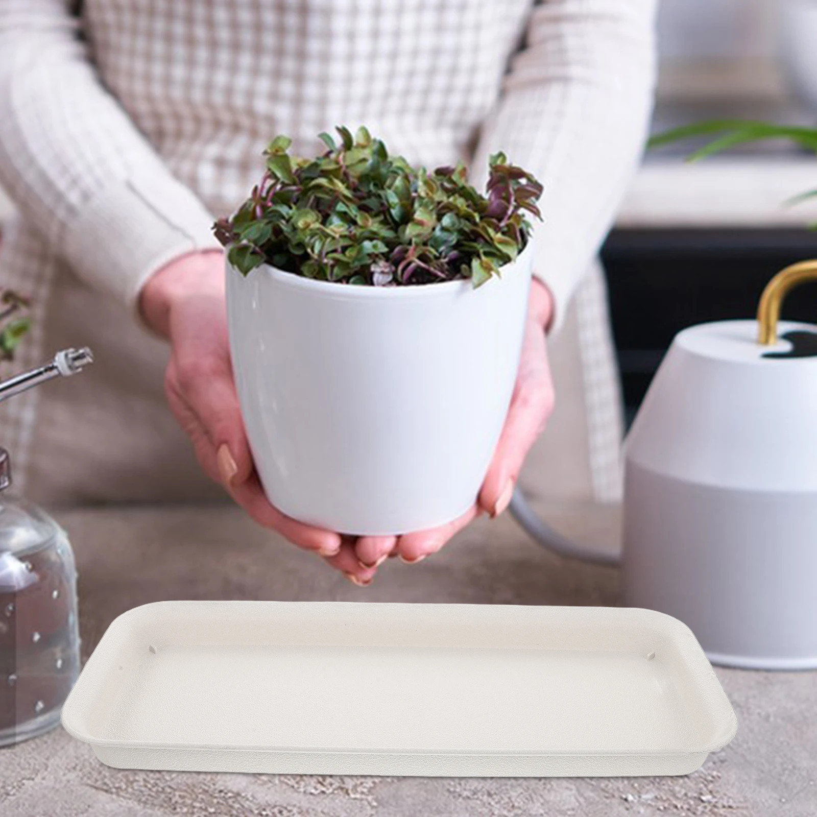 

Flower Pot Water Tray Thickened Resin Design Durable Rectangular Planter Saucer Large Capacity Plant Drip Trays White Plastic