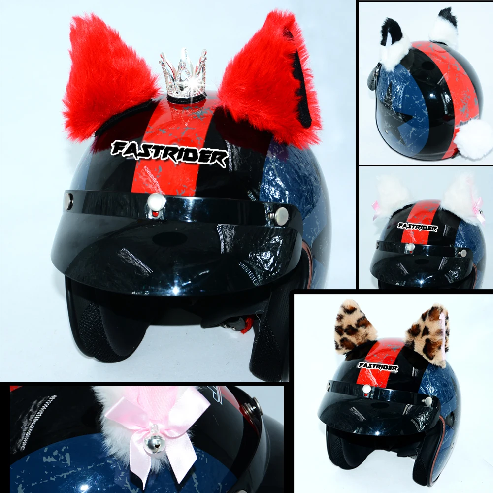 2pcs/Set Car Motorcycle Helmet Decoration Creative Diamond Cat Ears Plush Paste For Motorbike Helmets Cosplay style Car styling