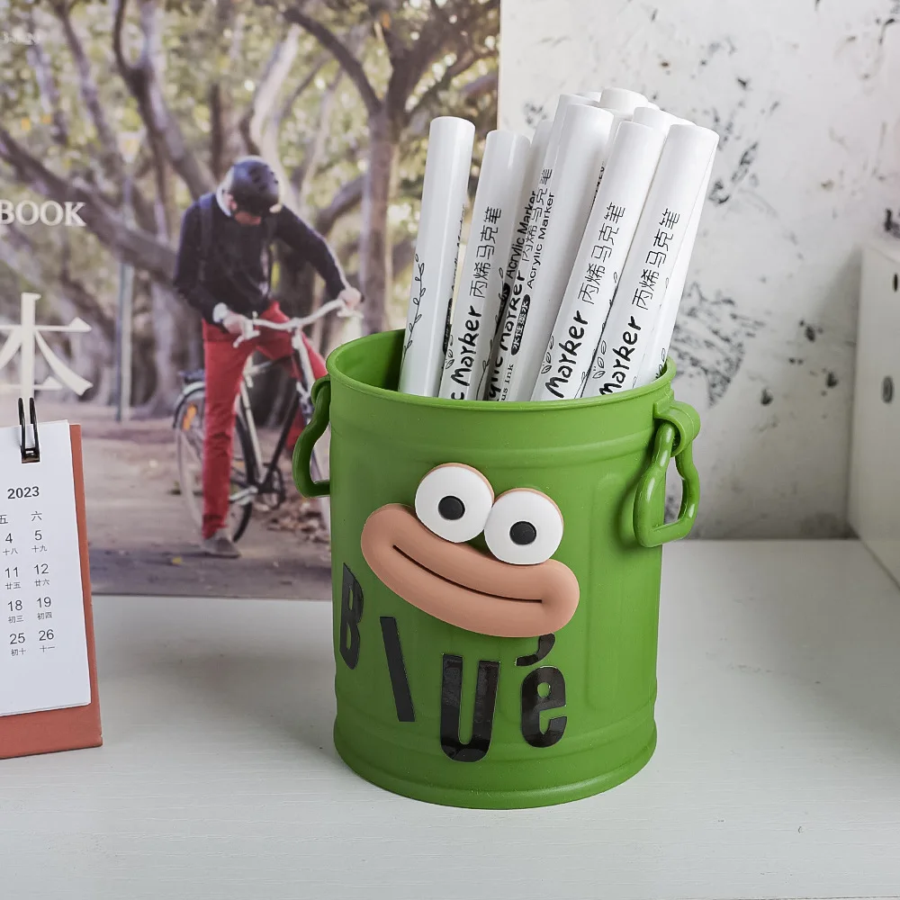 만화 큰 입 펜 홀더 - 사무실 및 가정용 대용량 데스크 정리함, 남녀 어린이를 위한 창의적인 장식, 무료 스티커 포함
