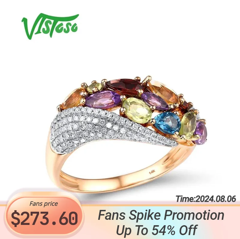 

VISTOSO Genuine 14K 585 Rose Gold Sparkling Diamond Fancy Citrine Amethyst Peridot Garnet Blue Topaz Anniversary Fine Jewelry