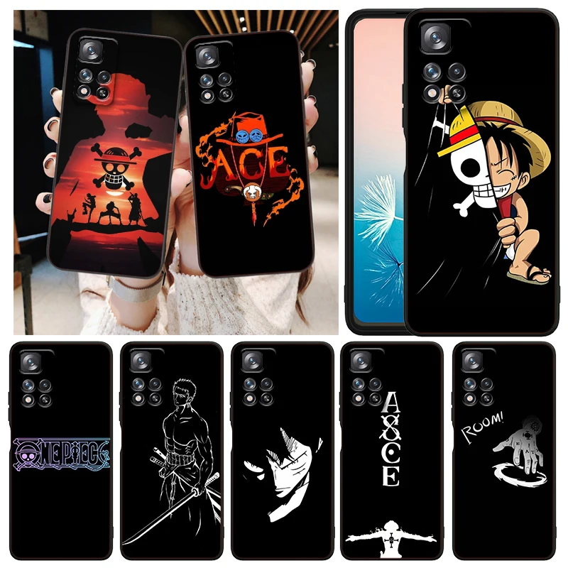 One Piece Anime Cartoon For Xiaomi Redmi Note 13 12R 12 12S Turbo 11 11T 11S 10 10S 9 8 Pro Plus 5G Black Phone Case