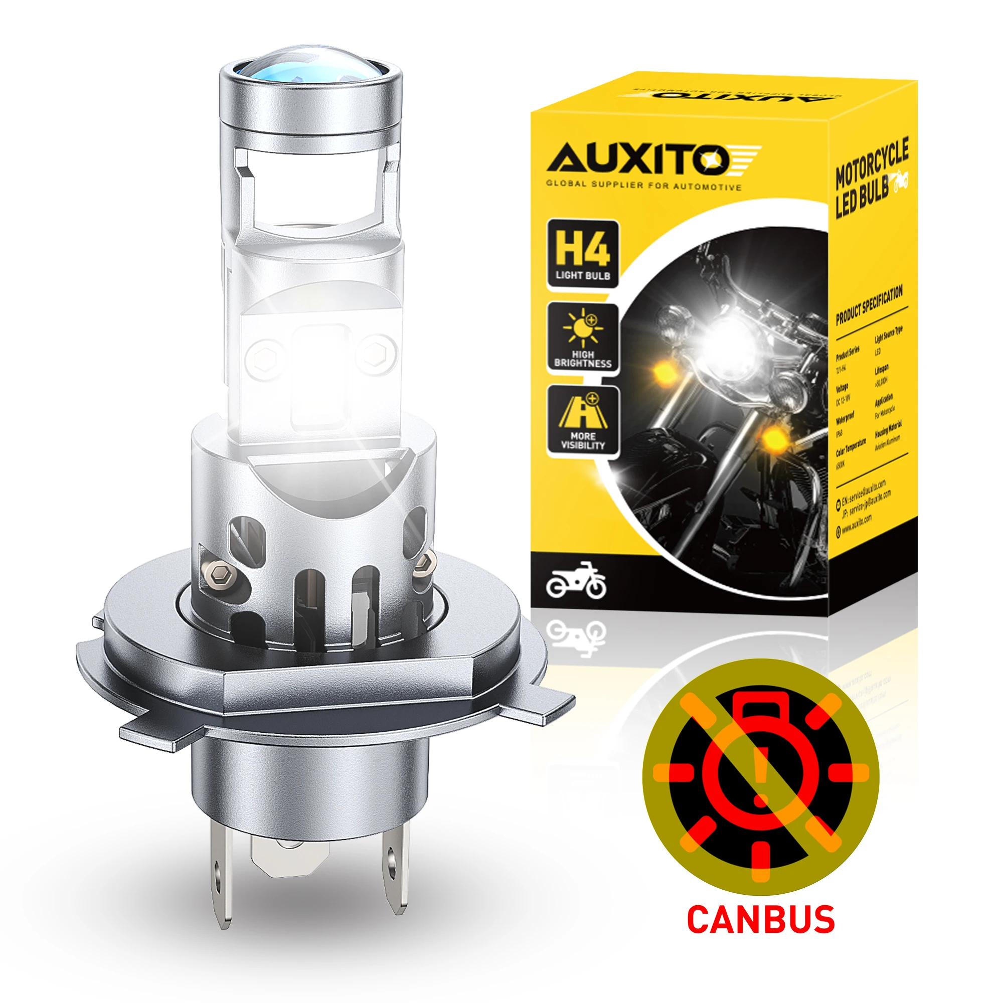 

AUXITO H4 Motorcycle Bi LED Canbus Headlight Projector Lamp 6500K High and Low Beam Turbo With Fan Moto Front Light 12V Powerful