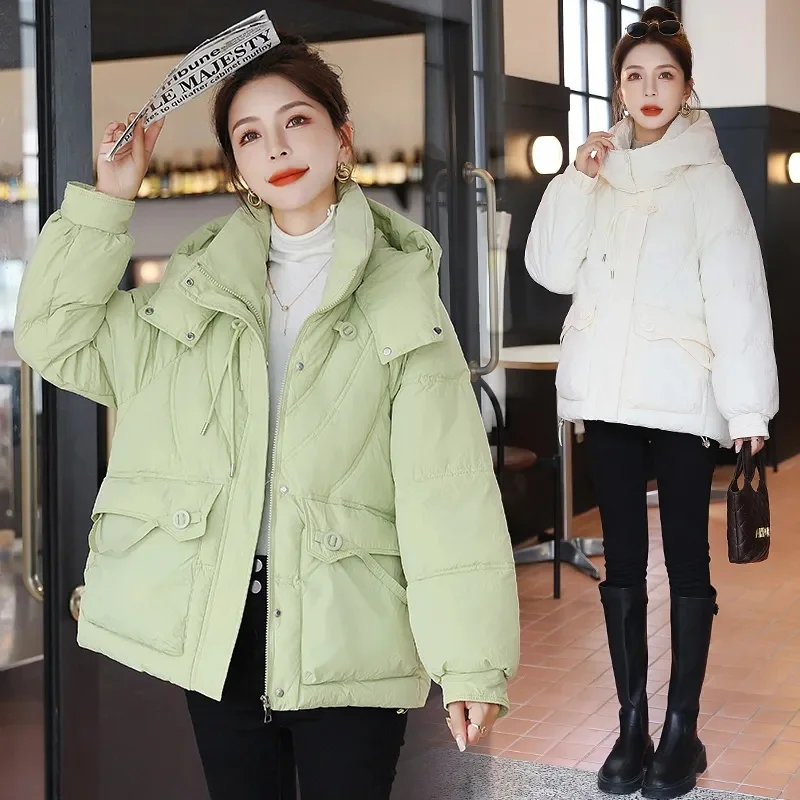 2025 nouvelle veste d'hiver à capuche épais vers le bas coton rembourré femme veste courte bouffante manteau mince chaud femmes Parkas vêtements d'extérieur