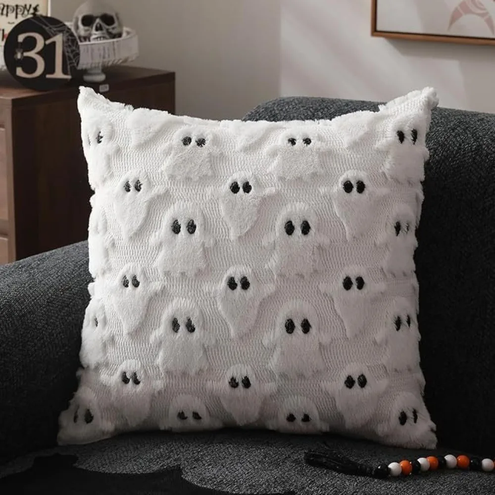 

Delicate Halloween Style Throw Pillow Covers Ghost Pattern Knitted Pillow Case Polyester Cute Pillowcase Home Party Decoration