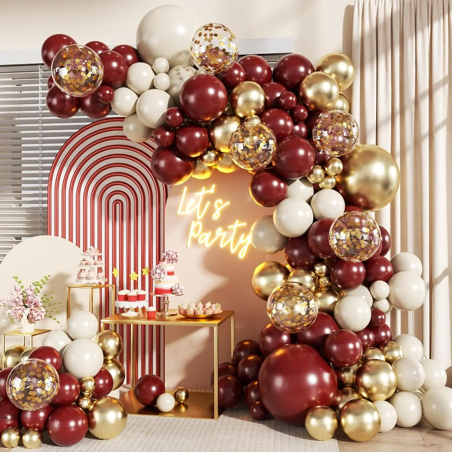 Kit de guirlandes blanches et bordeaux de 140 pièces pour anniversaire, Noël, fête prénuptiale, remise de diplôme, et diverses fêtes – Décoration