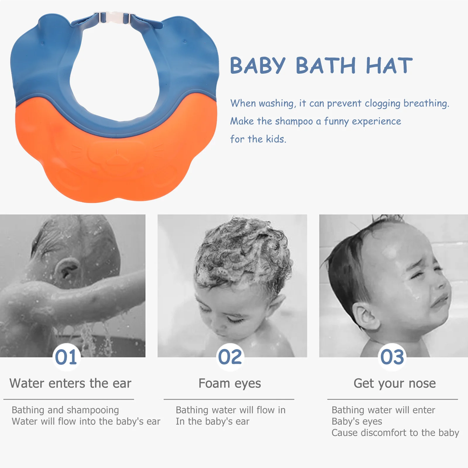 

Регулируемая детская шапочка для душа для мытья волос, водонепроницаемая шапочка для шампуня с защитой ушей, идеальный козырек для купания для младенцев и детей