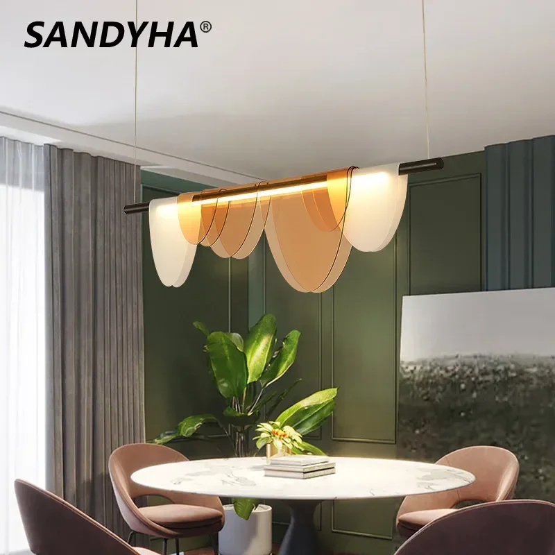 

SANDYHA Nordic Pendant Lights Long Strip Glass Design Led Chandeliers for Living Room Decoration Dining Table Lighting Fixtures