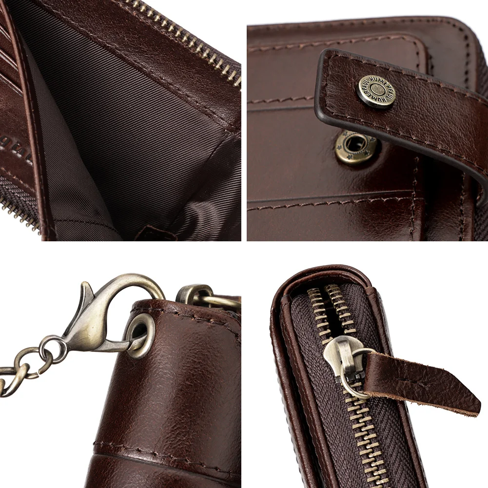 HUMERPAUL Men's Genuine Leather Wallet Business RFID Credit Card Holder with Coin Pocket Multifunctional Male Zipper Cash Clip