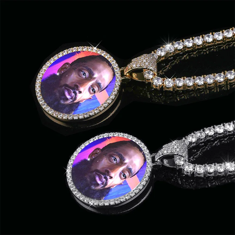 

Custom Hip-hop Jewelry Sparkly Souvenir Necklace Personalized Photo Custom Round Pendant Valentine's Day Photo Necklace Custom