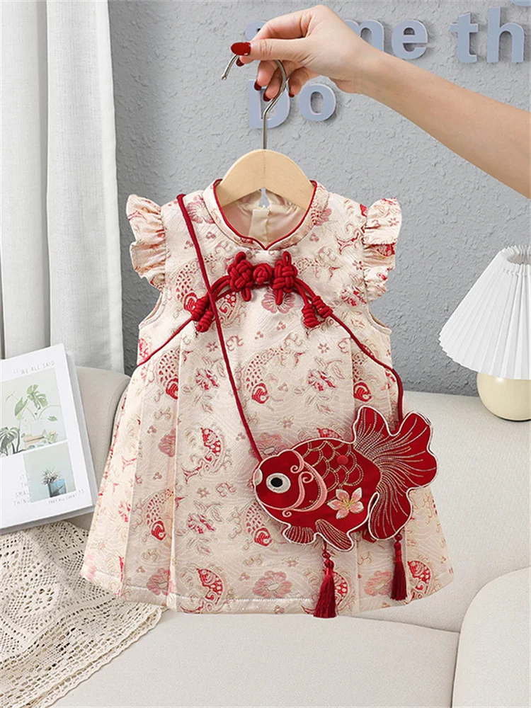 

Традиционный китайский костюм Princ Sle Dr Spring Collection для девочек на день рождения, из шелка, с коротким рукавом