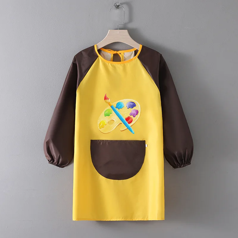 Cartoon Long Sleeved Gown Children\'s Bib Kids Boys Girls Art Craft Painting Apron Baby Feeding Smock Bib For Student