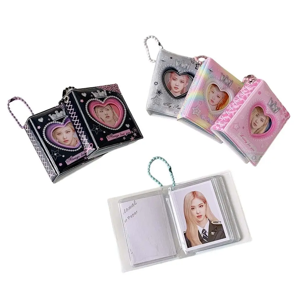 Mini Crown Love Heart Korean Photocard Holder PVC Card Cover Keychain Pendant Idol Card Display Protector Korean Style