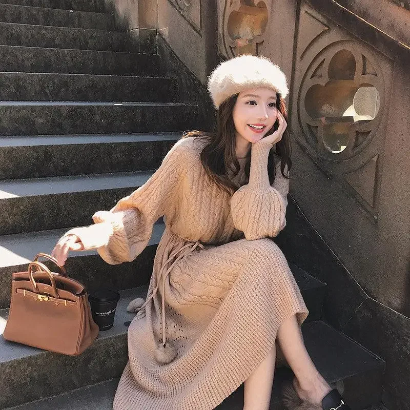 Female Knit Dress Vintage Autumn and Winter New In Women\'s Crochet Dresses On Sale Clearance High Quality Luxury Cheap Casual G