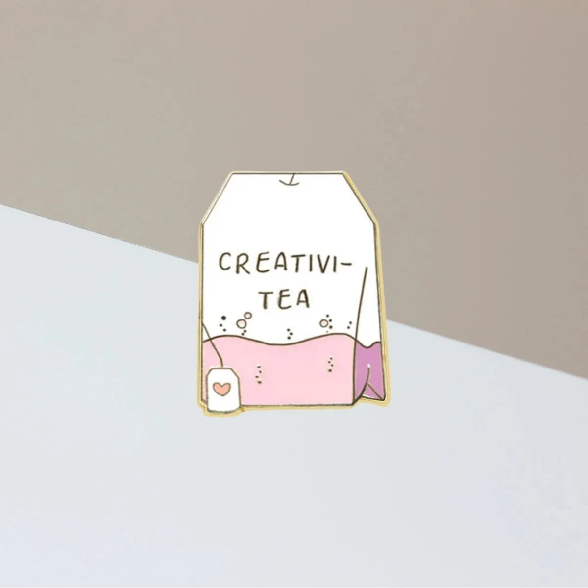 Cute Cartoon White Pink Tea Bag Enamel Brooch Creative Tea Lapel Pin Badge Backpack Clothing Hat Accessories
