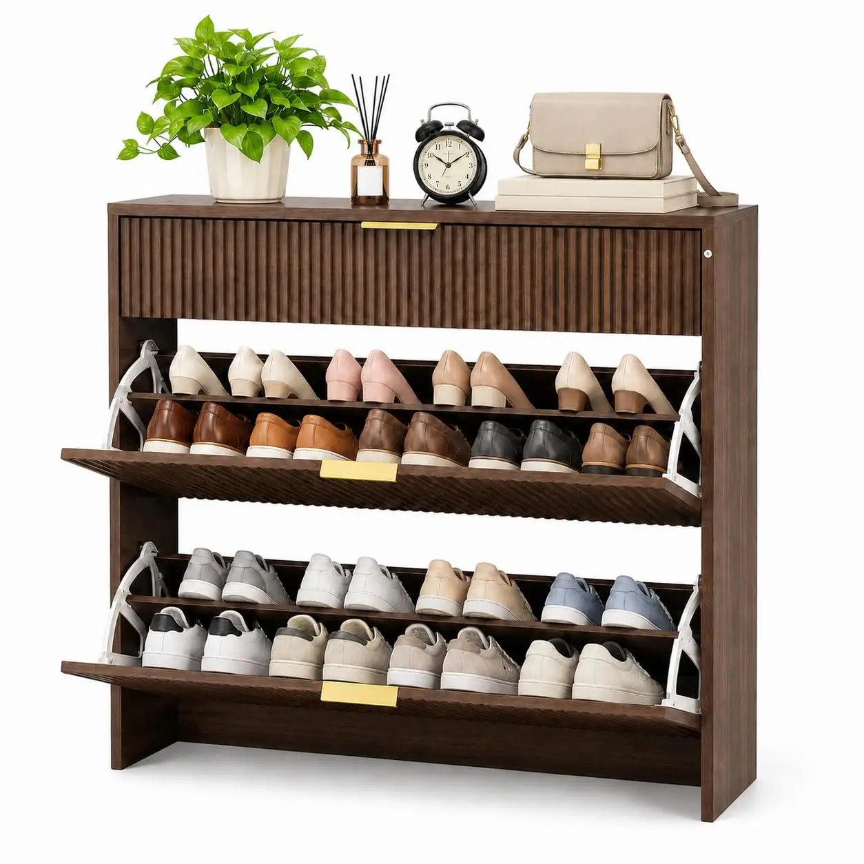 Narrow Shoe Storage Cabinet 31.5in Slim Organizer with 2 Flip Drawers Removable Dividers Top Drawer for Entryway, Customized