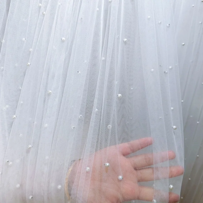 Bead Embroidery Mesh Fabric for DIY Sewing Handmade Wedding Dress Veil Clothing Fashion Designer Fabrics Material Cloth