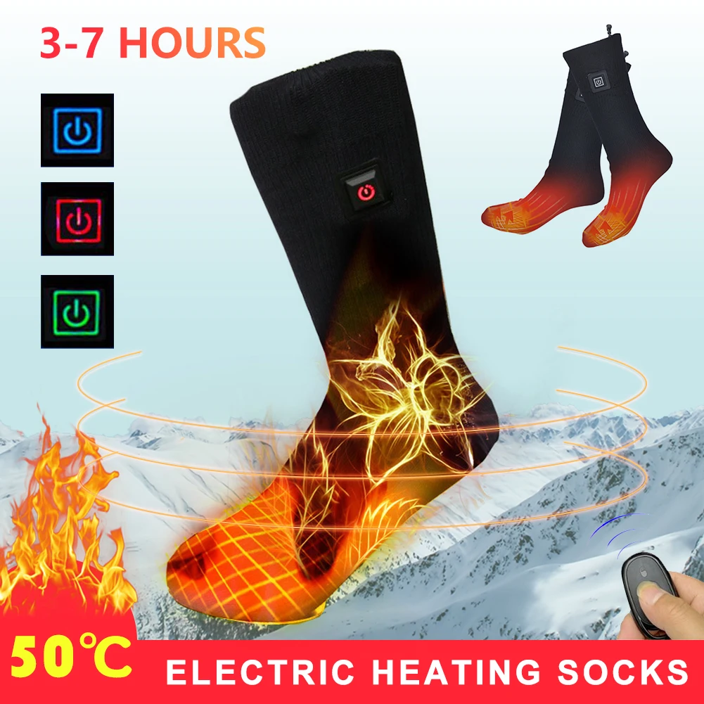 WSKEJI Winter Electric Heating Socks 3 Temperature Remote Control USB Heated Socks Thermal Foot Warmer For Cycling Skiing image 4
