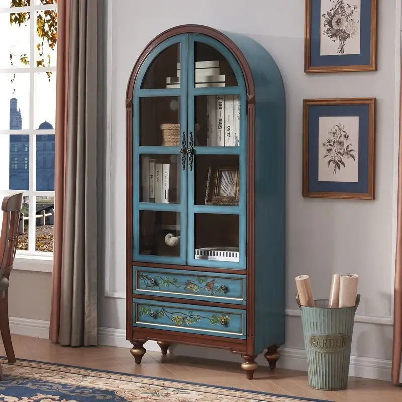 Factory Direct 2026 American bookcase wine cabinet solid wood with glass side cabinet vertical cabinet study guest dining room