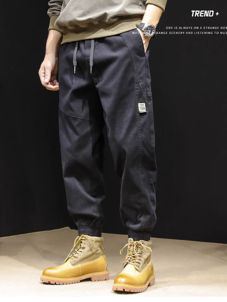 2024 Fashion casual pants men's overalls Harlan summer thin trend loose bundle feet elastic men's nine point pants