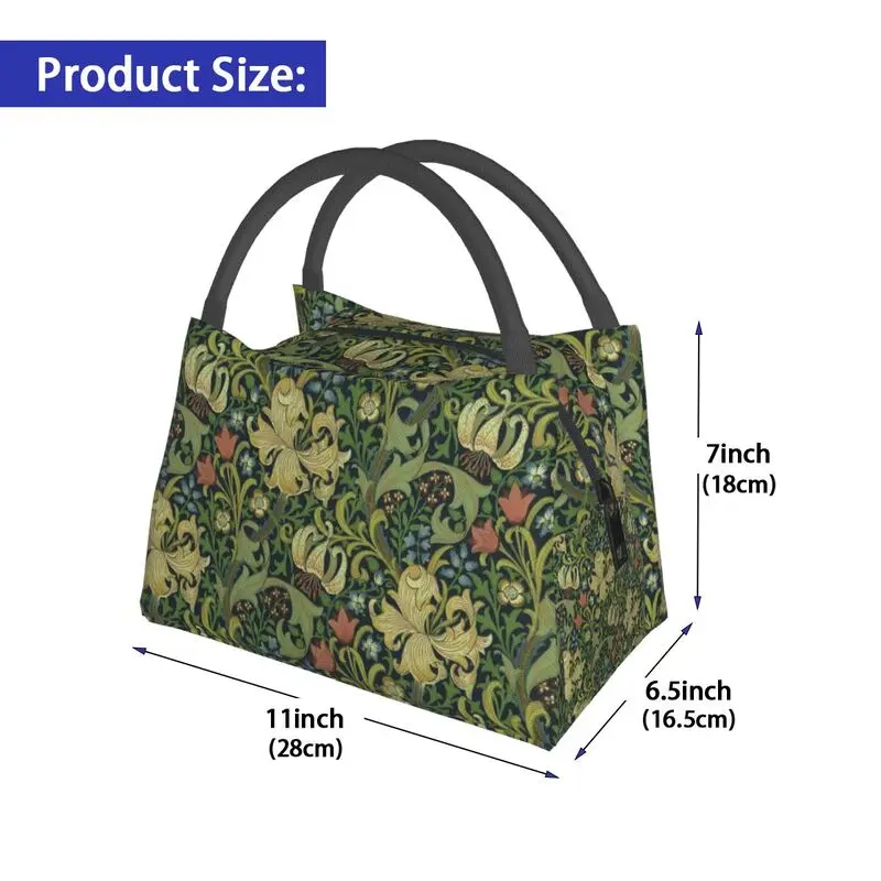 William Morris Bedrijf Geïsoleerde Lunchtas Voor Buiten Picknick Bloemen Textiel Patroon Waterdichte Thermische Koeler Lunchbox Vrouwen