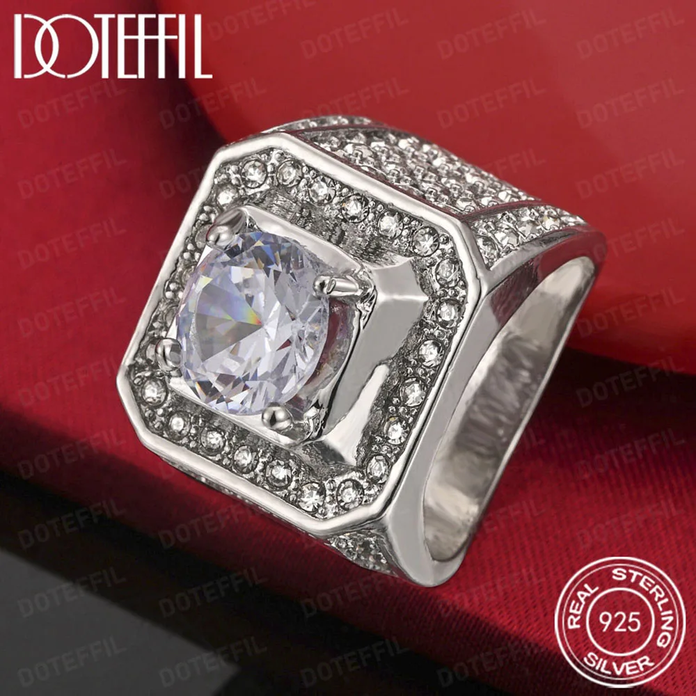 Men's 925 Sterling Silver 2 Carat Zircon Baby's breath wedding sparkling ring Bead Decor Wide Ring Party Jewelry Accessory
