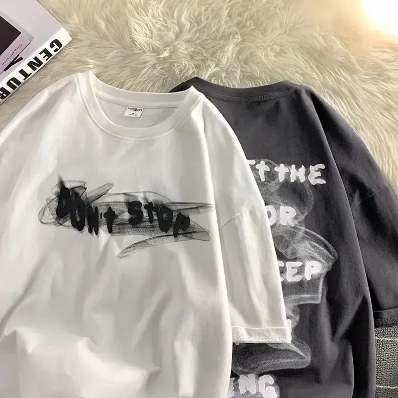 

Summer creative letter printing small lovers loose casual t-shirt versatile handsome men and women half sleeve short sleeve top