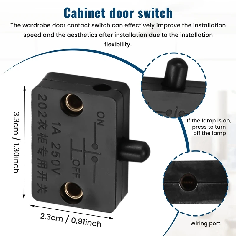 ●6Pcs Door Led Switch for Closet Light,Normally Closed Cabinet Electrical Lamp Switches,for Closet Pantry Cabinet Black