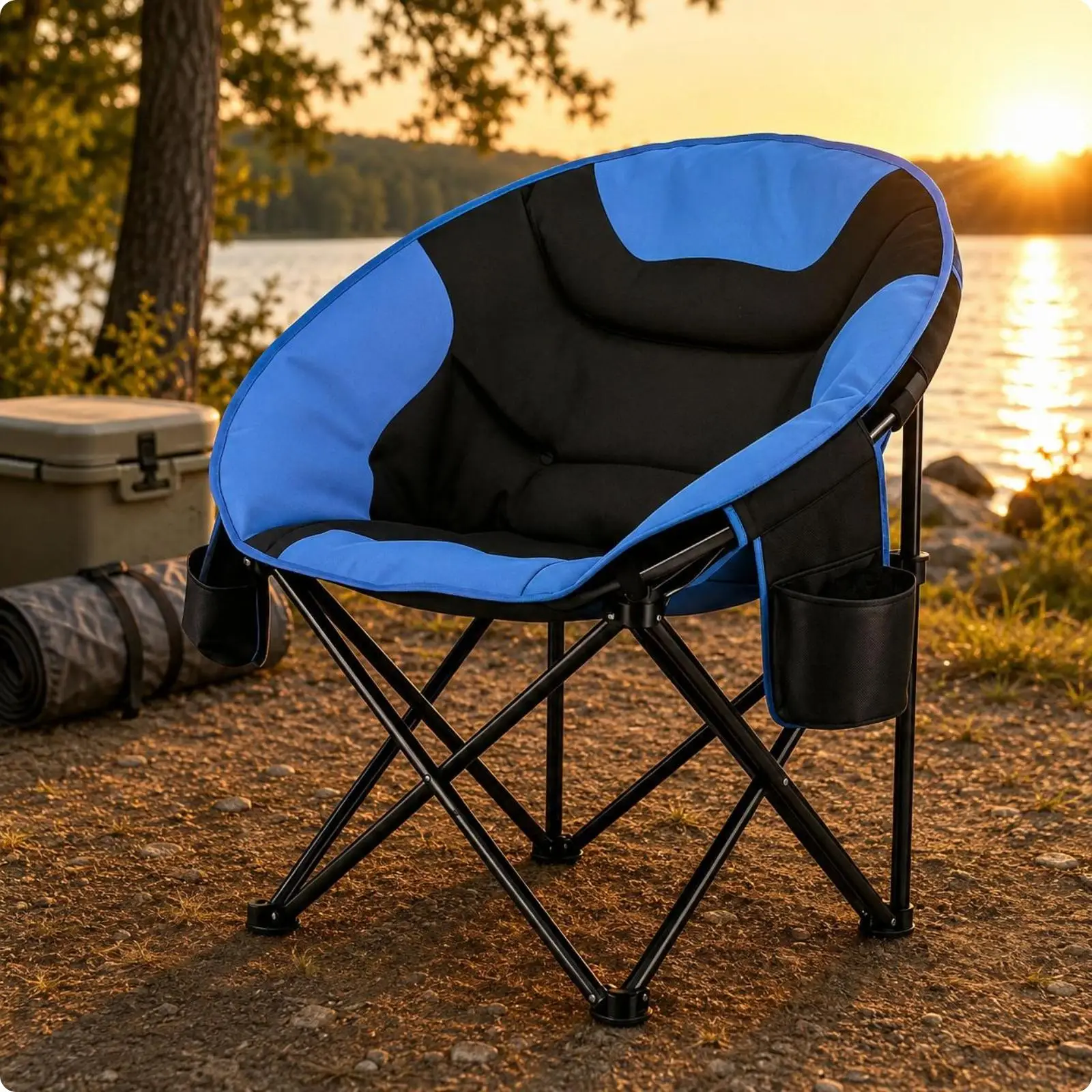 Foldable Moon Chair Thickened Padded Folding Chair Anti-Slip Outdoor Furniture