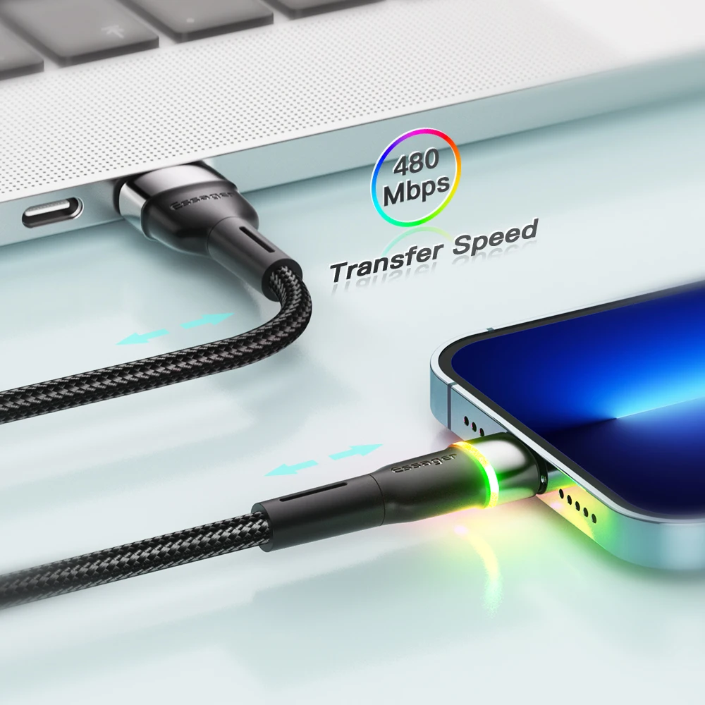 Essager-Cabo USB para iPhone, iPhone 14, 13, 12, 11 Pro, XS Max, X, XR, LED Lightning, Carregamento Rápido, Cabo de Dados, Dados iPad