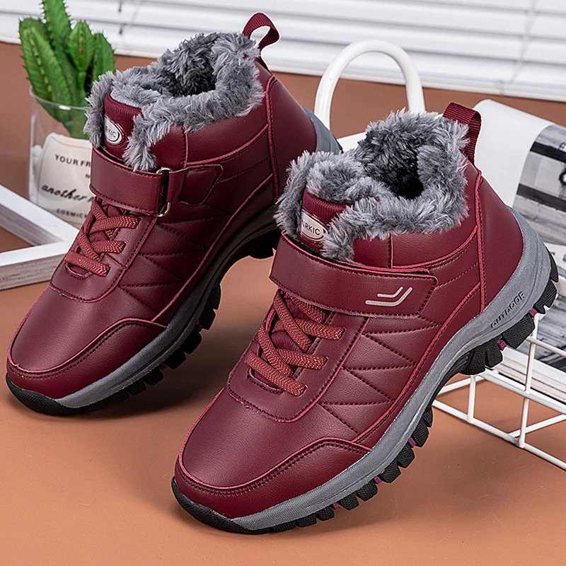 2023 Winter Women Men Boots Waterproof Leather Boots Man Plush Warm Sneakers Man Outdoor Ankle Snow Boots Casual Shoes Big Size